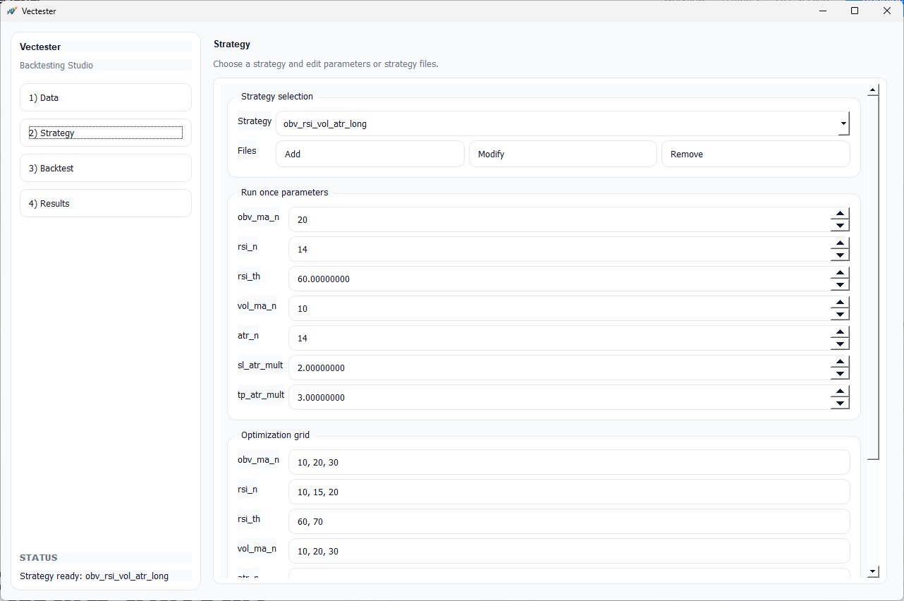 Strategy page / strategy editor / params / code