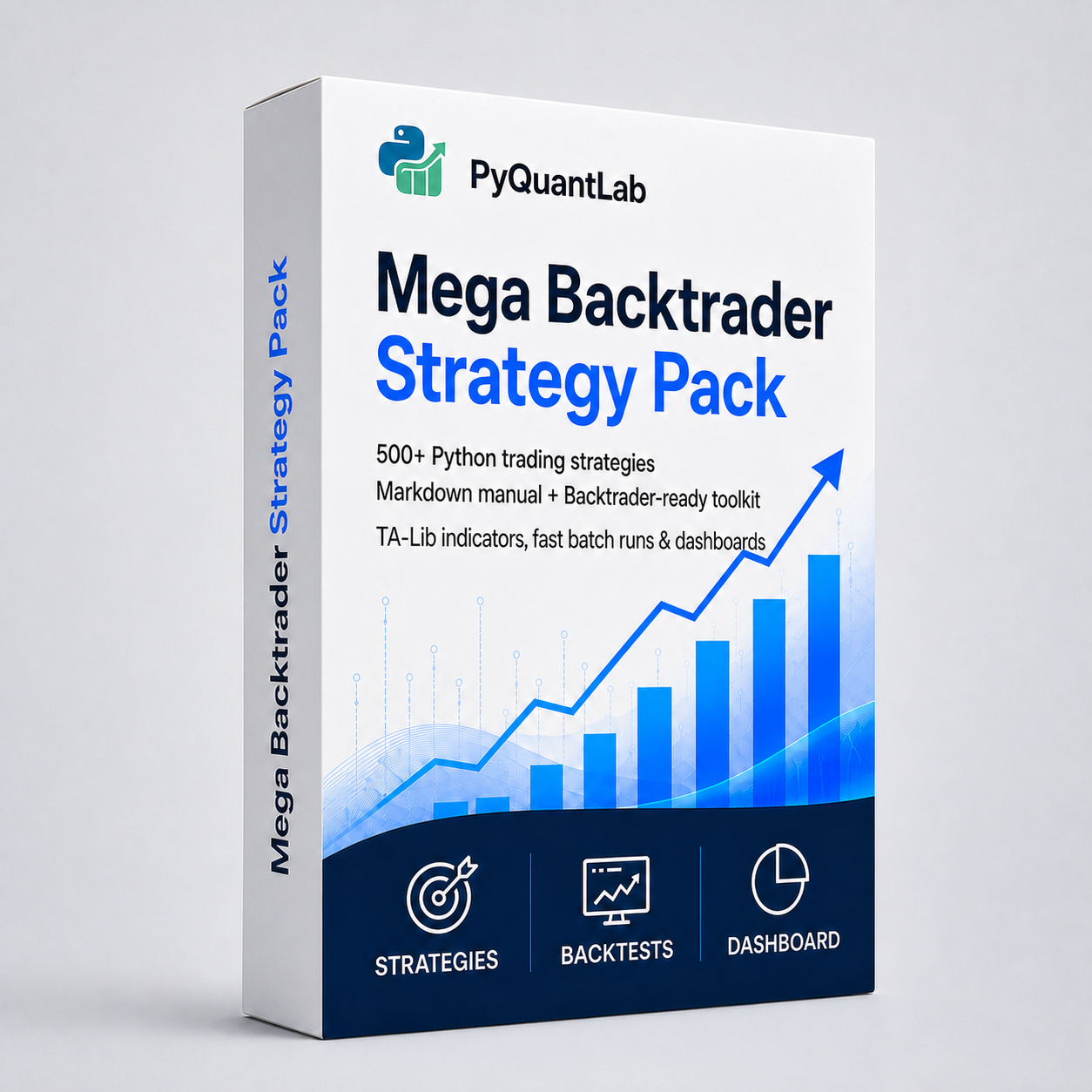 Mega Backtrader Strategy Pack software box mockup